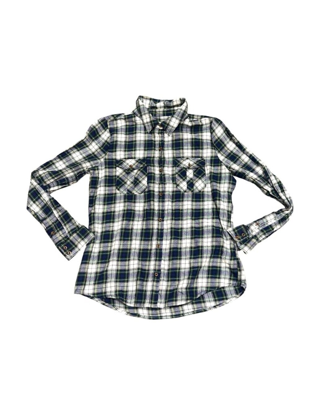 Forever 21 Size L Green Blue Button Up Flannel Shirt Academia Lumbercore Classic - Picture 7 of 11